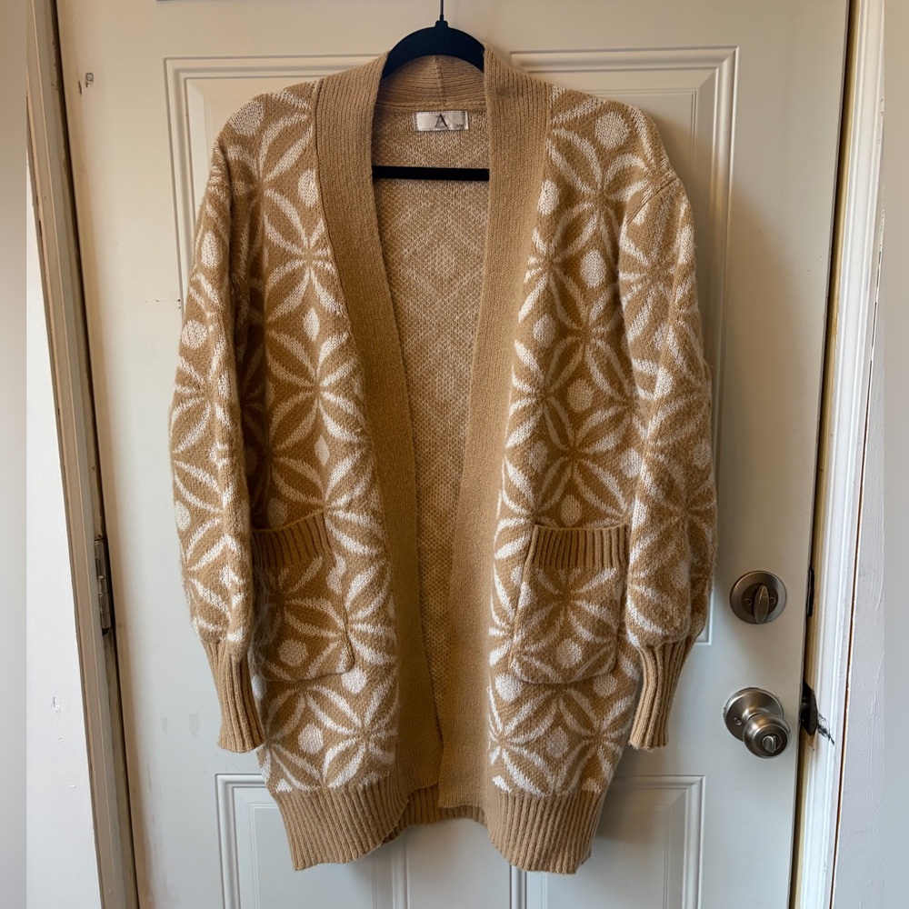 AZI Abstract Floral Geometric Knit Cardigan
